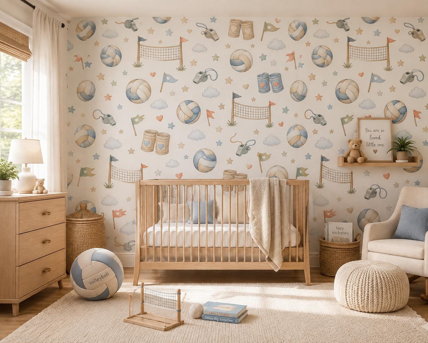 Custom Volleyball Net Nursery Wallpaper: Sports Theme Peel and Stick Mural