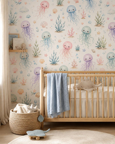 Jellyfish Ocean Wallpaper: Soft Underwater Nursery Mural