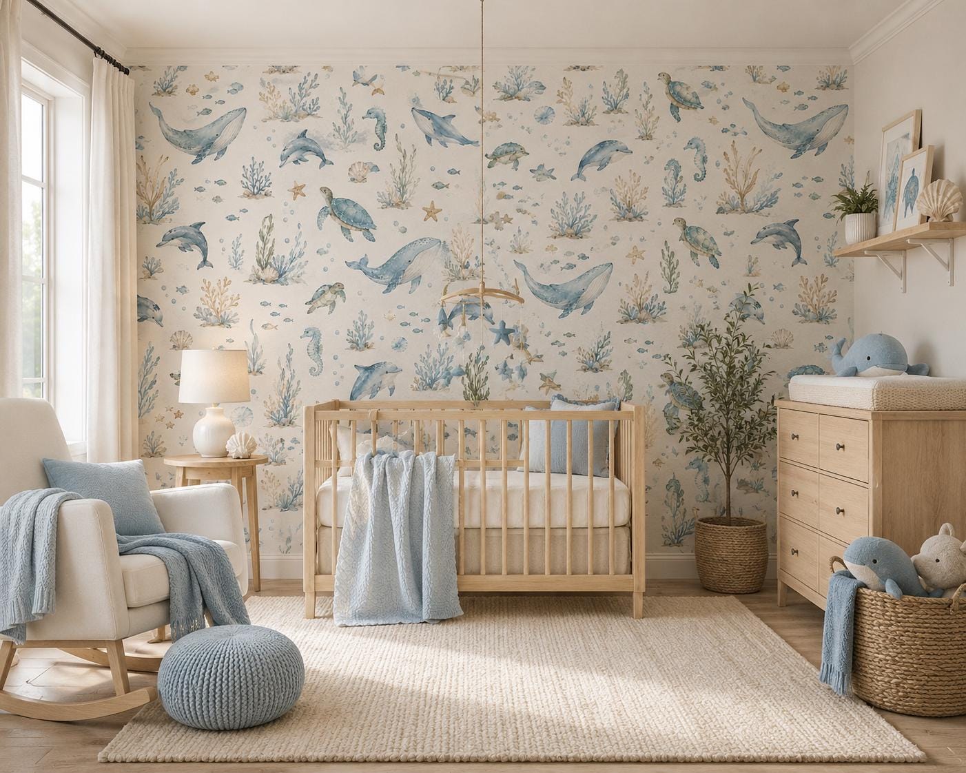 Ocean Animal Wallpaper: Soft Sea Nursery Wall Mural