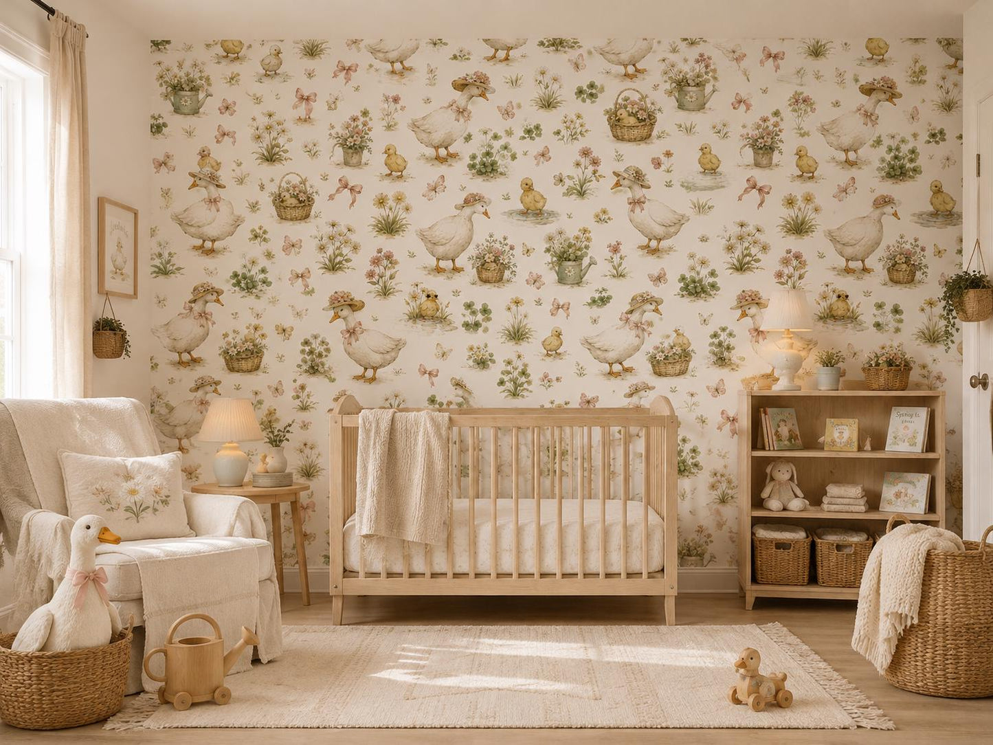 Goose Garden Wallpaper: Cottage Nursery Mural