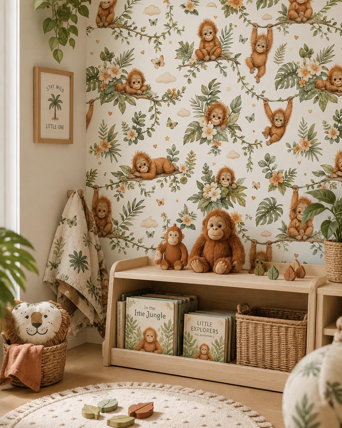 Orangutan Jungle Wallpaper: Tropical Animal Nursery Mural