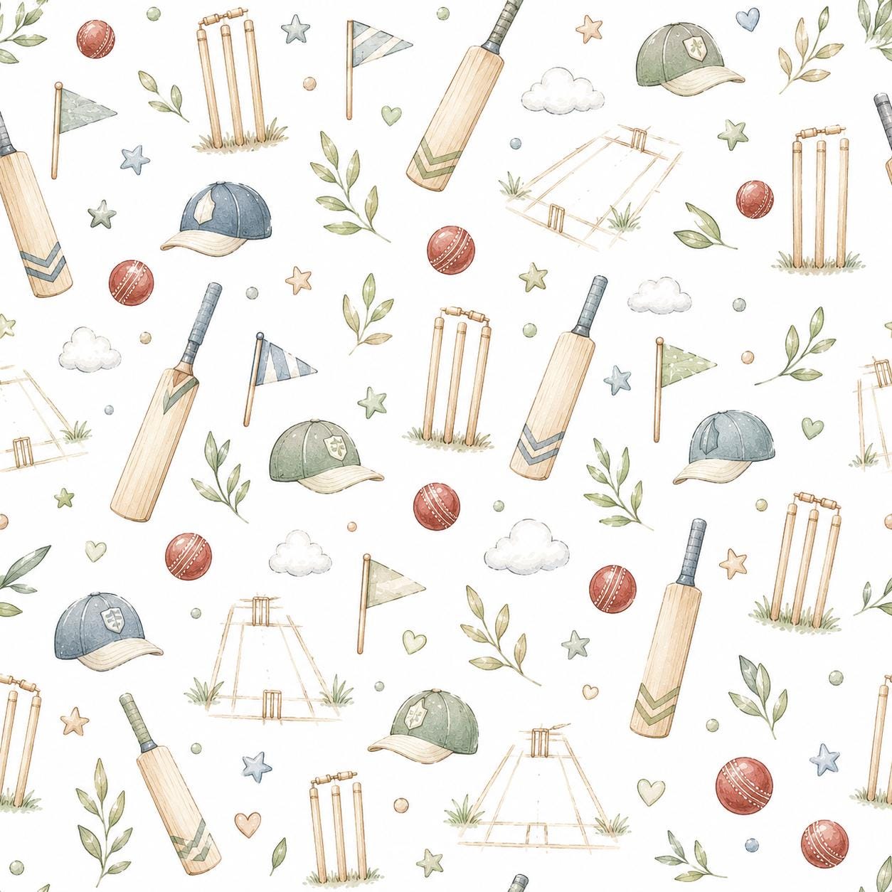 Cricket Bat Wallpaper: Classic Sports Nursery Wall Mural