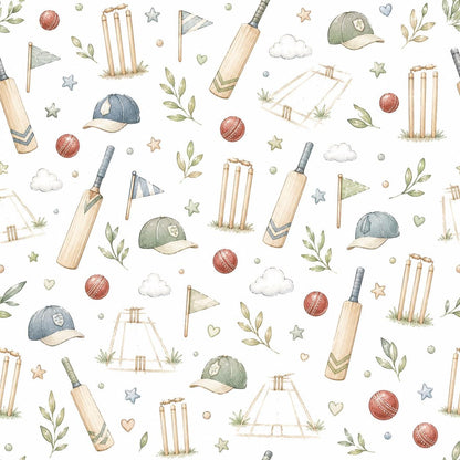 Cricket Bat Wallpaper: Classic Sports Nursery Wall Mural