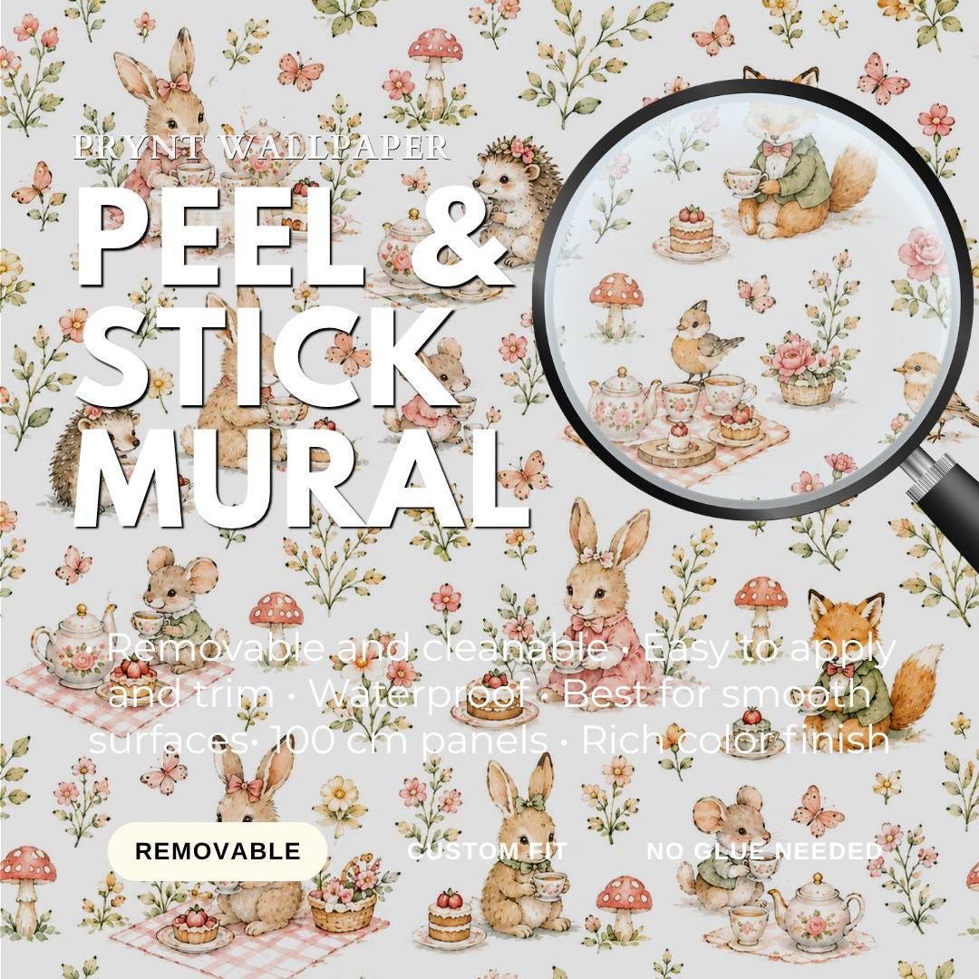 Garden Tea Party Animal Wallpaper: White Nursery Wall Mural