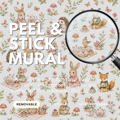 Garden Tea Party Animal Wallpaper: White Nursery Wall Mural