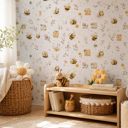 Bumble Bee Wallpaper: Garden Nursery Wall Mural