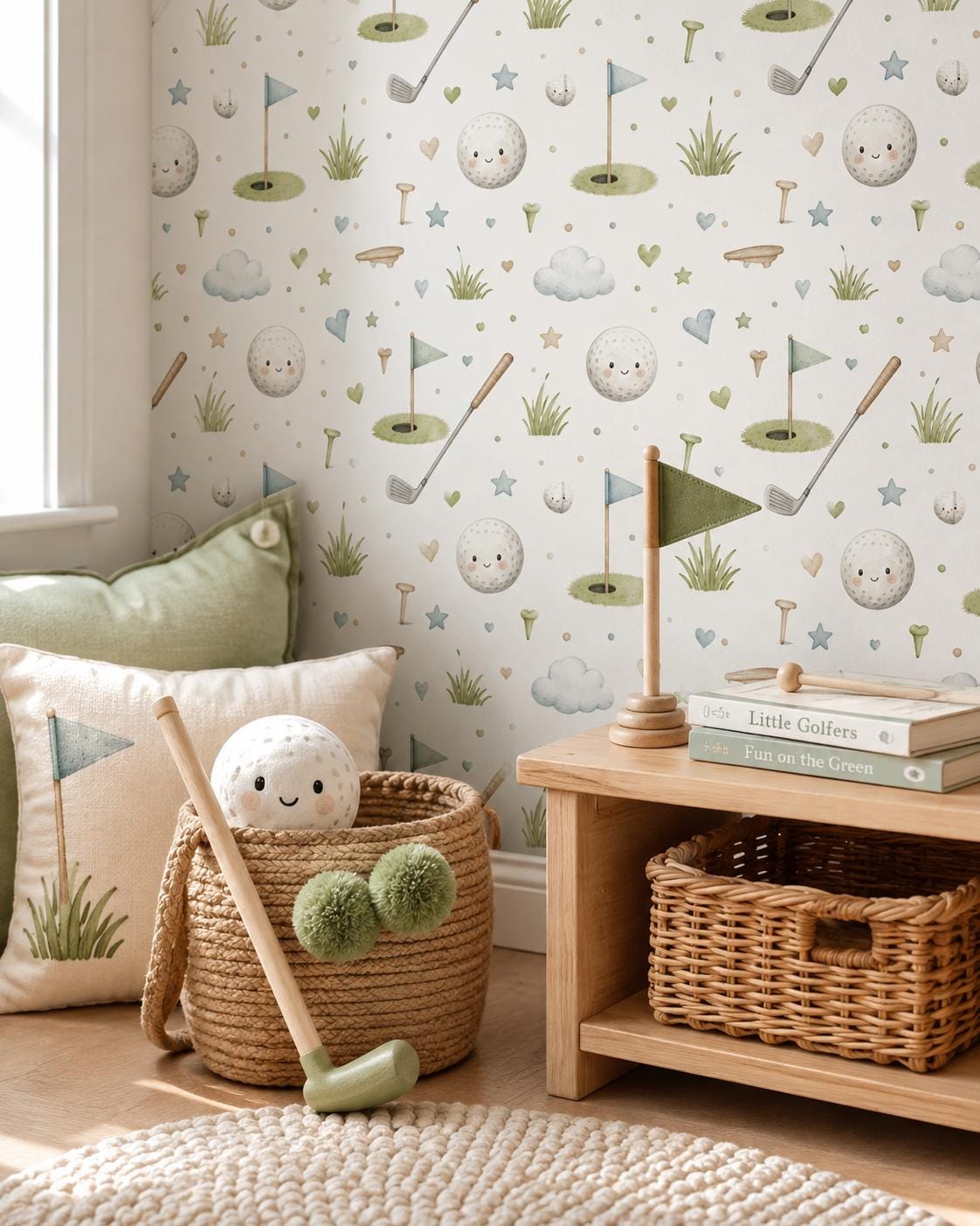 Golf Club Wallpaper: Green Sports Nursery Wall Mural