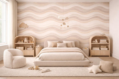 Beige Wave Wallpaper: Neutral Abstract Line Wall Mural