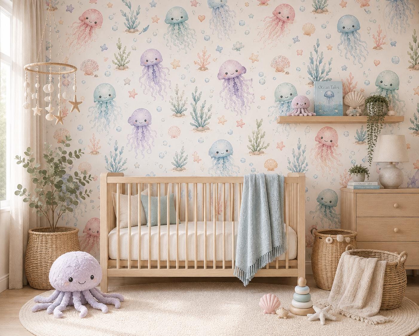 Jellyfish Ocean Wallpaper: Soft Underwater Nursery Mural