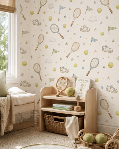 Tennis Racket Wallpaper: Court Sports Nursery Wall Mural