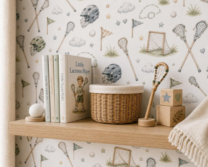 Lacrosse Stick Wallpaper: Preppy Sports Nursery Mural