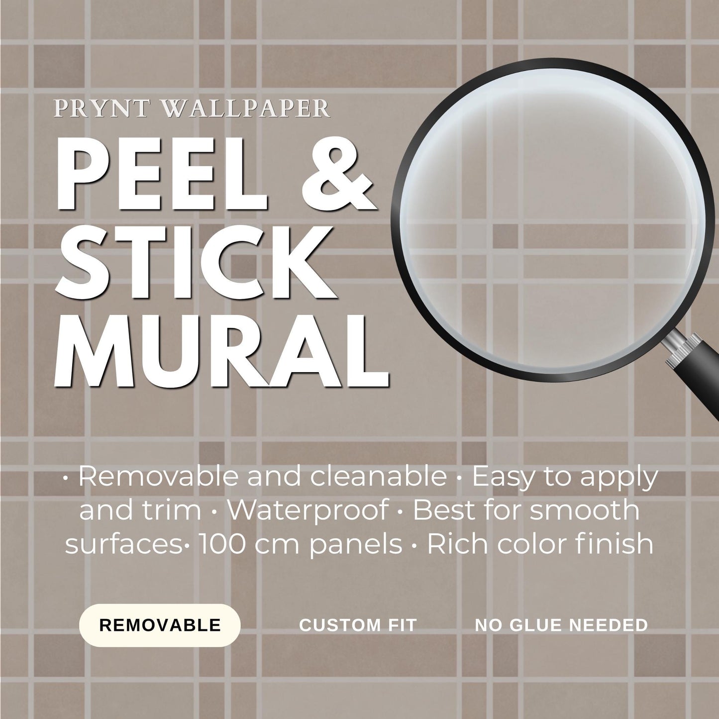Beige Grid Wallpaper: Modern Minimal Line Pattern Wall Mural