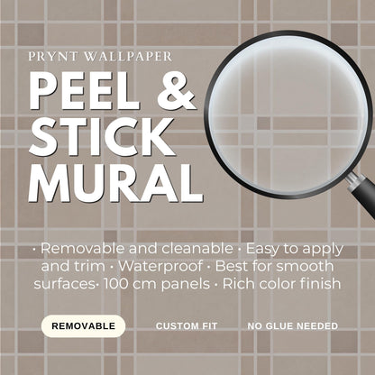 Beige Grid Wallpaper: Modern Minimal Line Pattern Wall Mural