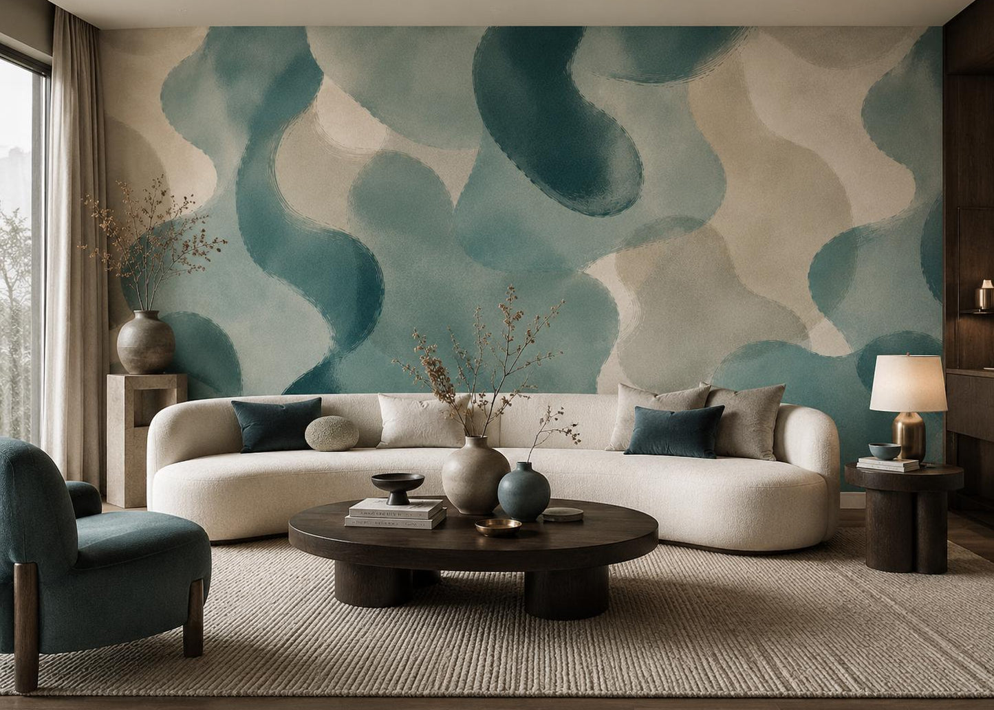 Muted Teal Abstract Wallpaper: Blue Green Wall Mural