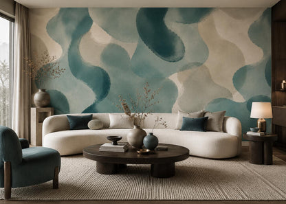 Muted Teal Abstract Wallpaper: Blue Green Wall Mural