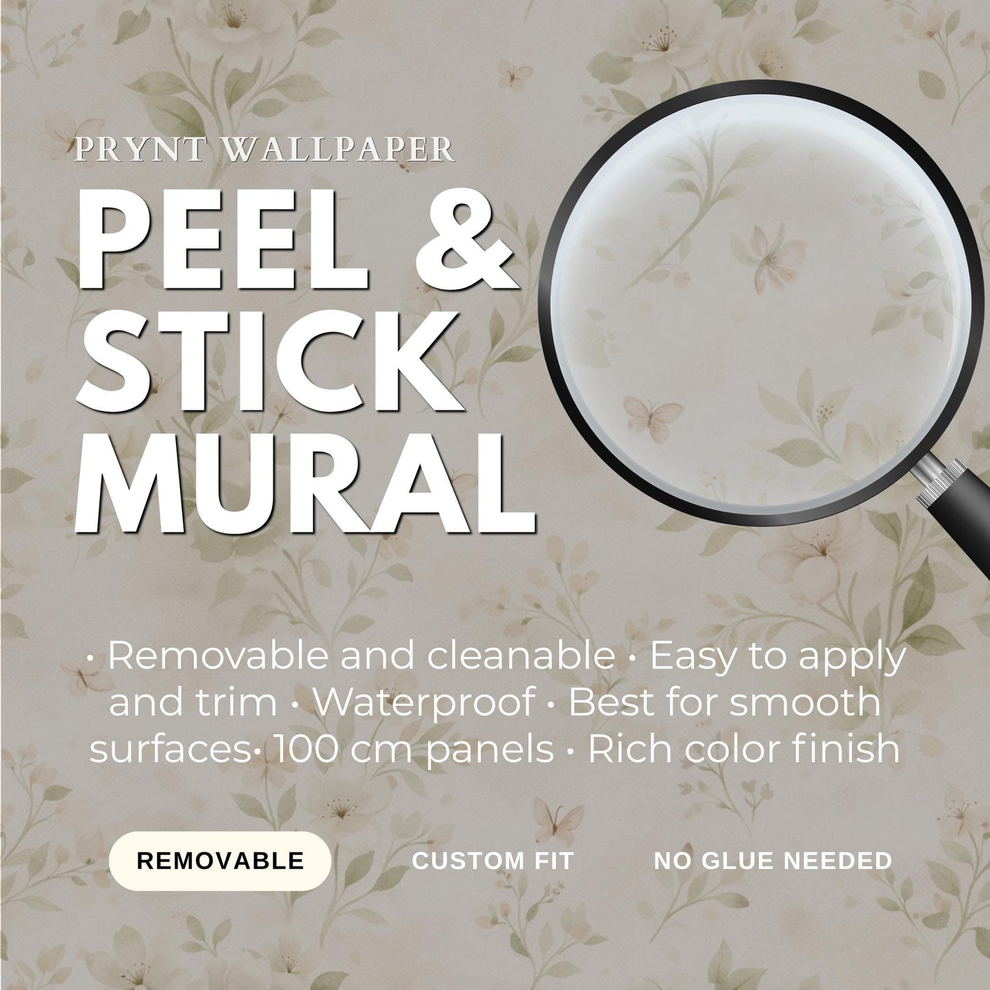Sage Green Floral Wallpaper: Botanical Peel and Stick Wall Mural (Custom Fit)