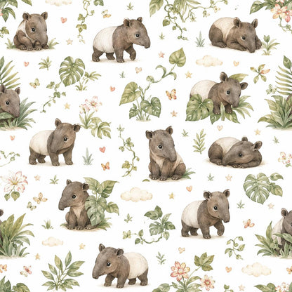 Tapir Rainforest Wallpaper: Tropical Animal Nursery Mural