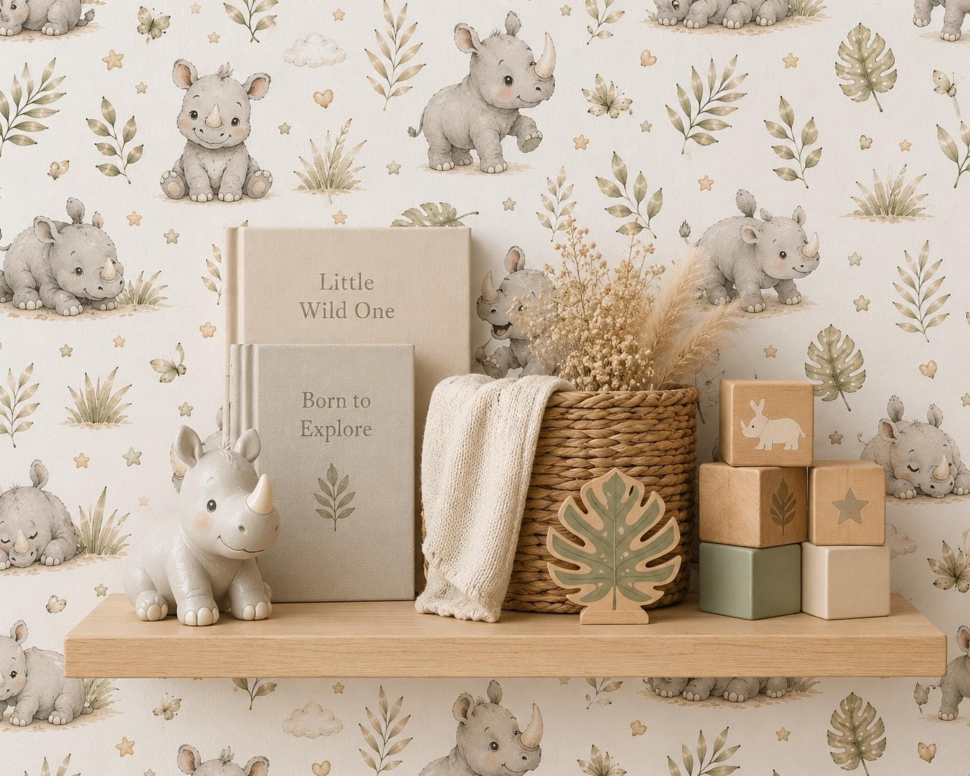 Rhino Savanna Wallpaper: Safari Animal Nursery Mural