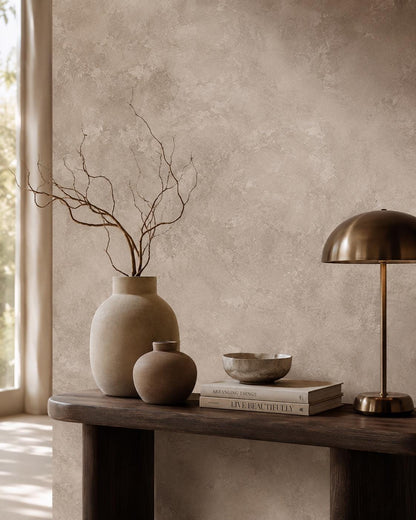 Warm Mink Plaster Wallpaper: Soft Taupe Textured Wall Mural