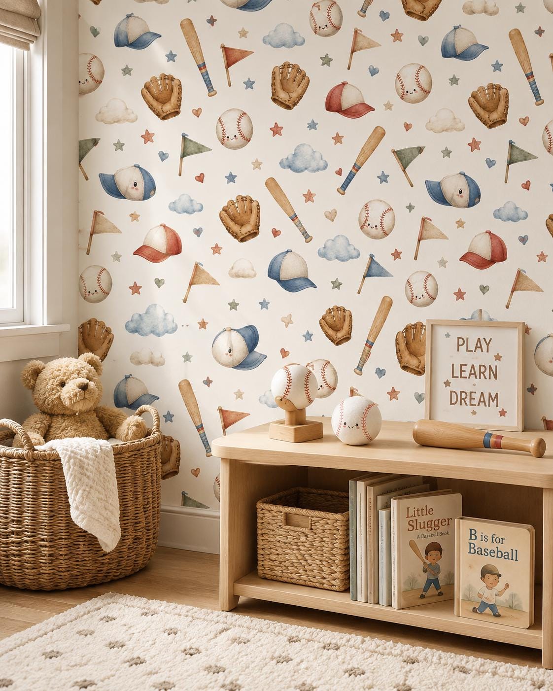 Baseball Bat Wallpaper: Classic Sports Nursery Wall Mural