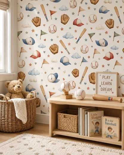 Baseball Bat Wallpaper: Classic Sports Nursery Wall Mural