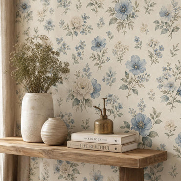 Dusty Blue Floral Wallpaper: Soft Botanical Wall Mural
