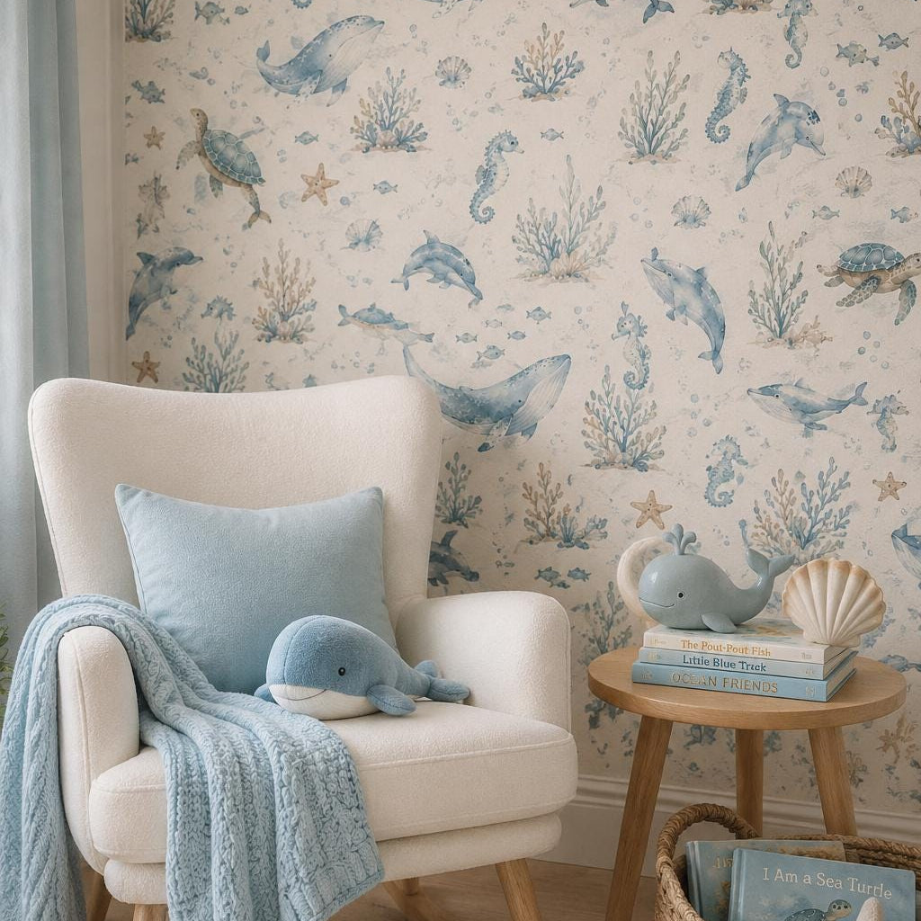 Ocean Animal Wallpaper: Soft Sea Nursery Wall Mural