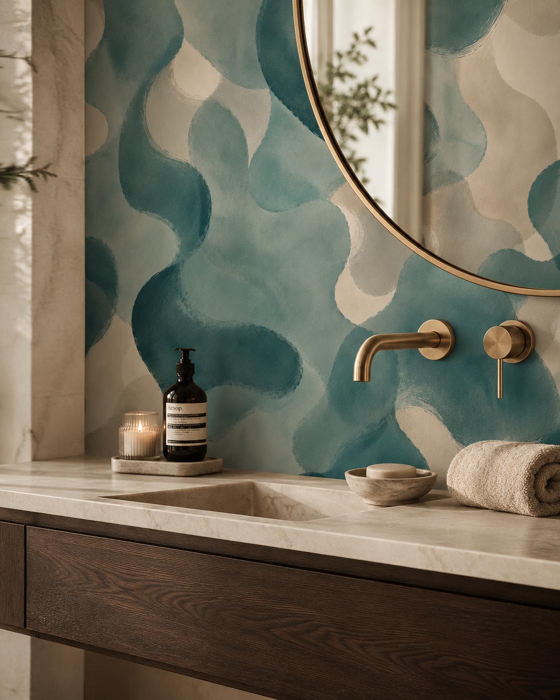Muted Teal Abstract Wallpaper: Blue Green Wall Mural