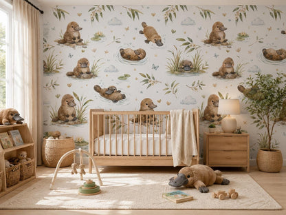 Platypus River Wallpaper: Australian Animal Nursery Mural