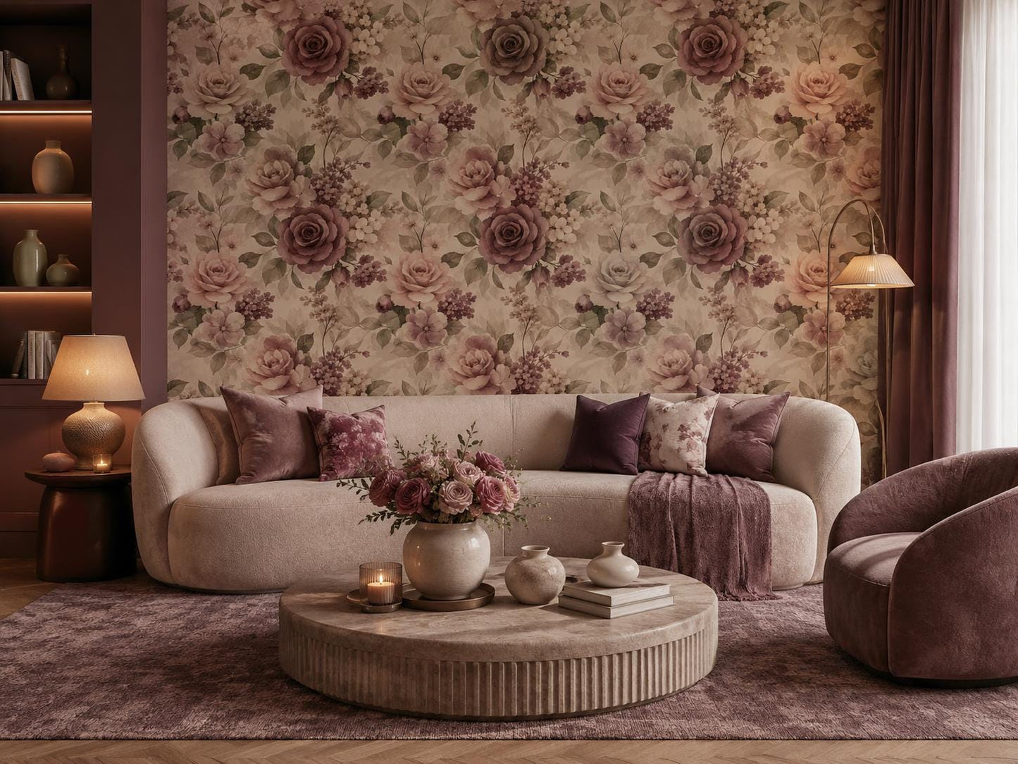 Mauve Rose Floral Wallpaper: Romantic Botanical Wall Mural