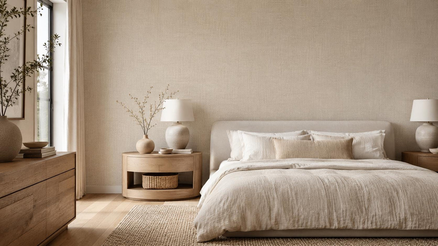 Oatmeal Linen Texture Wallpaper: Warm Woven Wall Mural