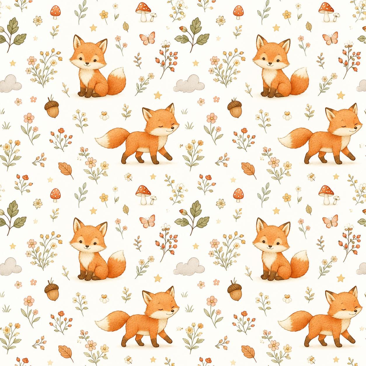 Fox Wallpaper: Floral Woodland Nursery Mural