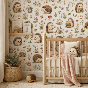 Hedgehog Garden Wallpaper: Sweet Nursery Wall Mural