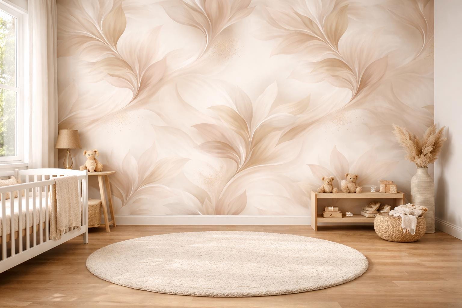 Soft Beige Floral Wallpaper: Elegant Peel and Stick Mural