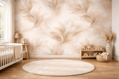 Soft Beige Floral Wallpaper: Elegant Peel and Stick Mural