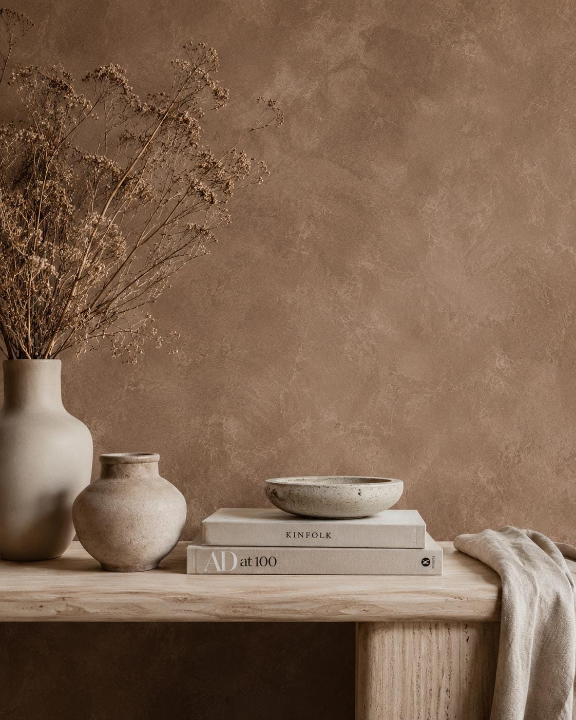 Cocoa Plaster Wallpaper: Warm Brown Textured Wall Mural