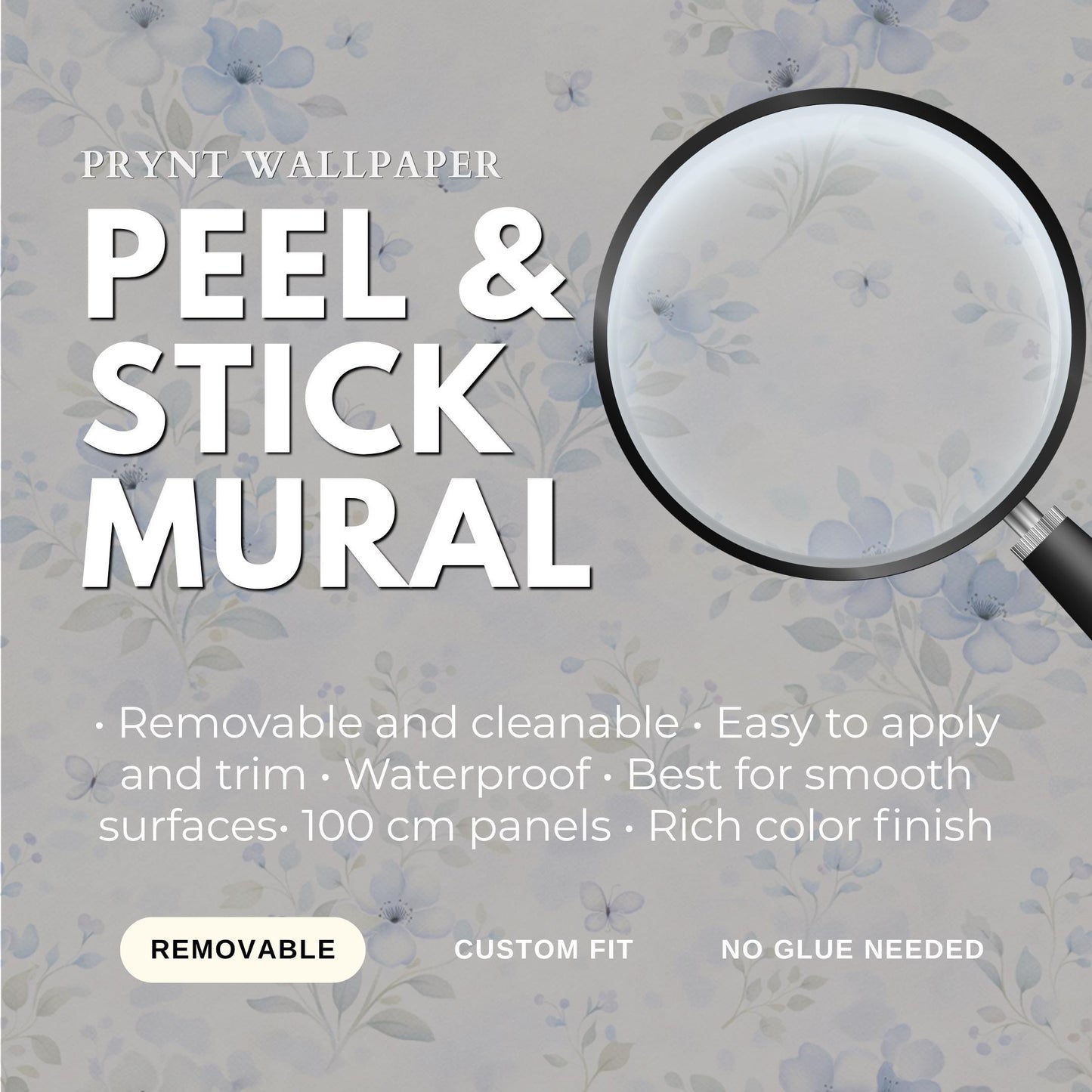 Soft Blue Floral Wallpaper: Pastel Botanical Peel and Stick Wall Mural