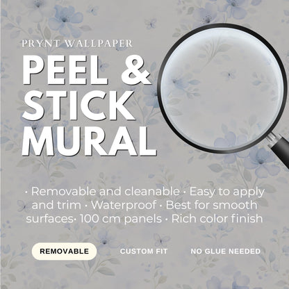 Soft Blue Floral Wallpaper: Pastel Botanical Peel and Stick Wall Mural