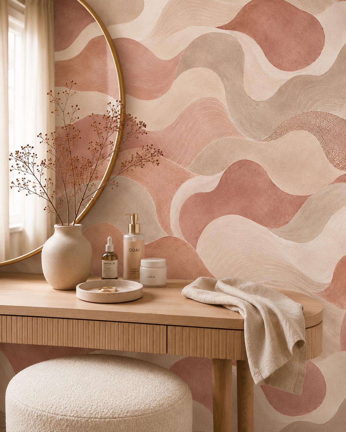 Clay Pink Abstract Wallpaper: Warm Rose Wall Mural