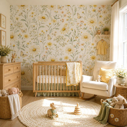Yellow Daisy Wallpaper: White Cottage Floral Wall Mural