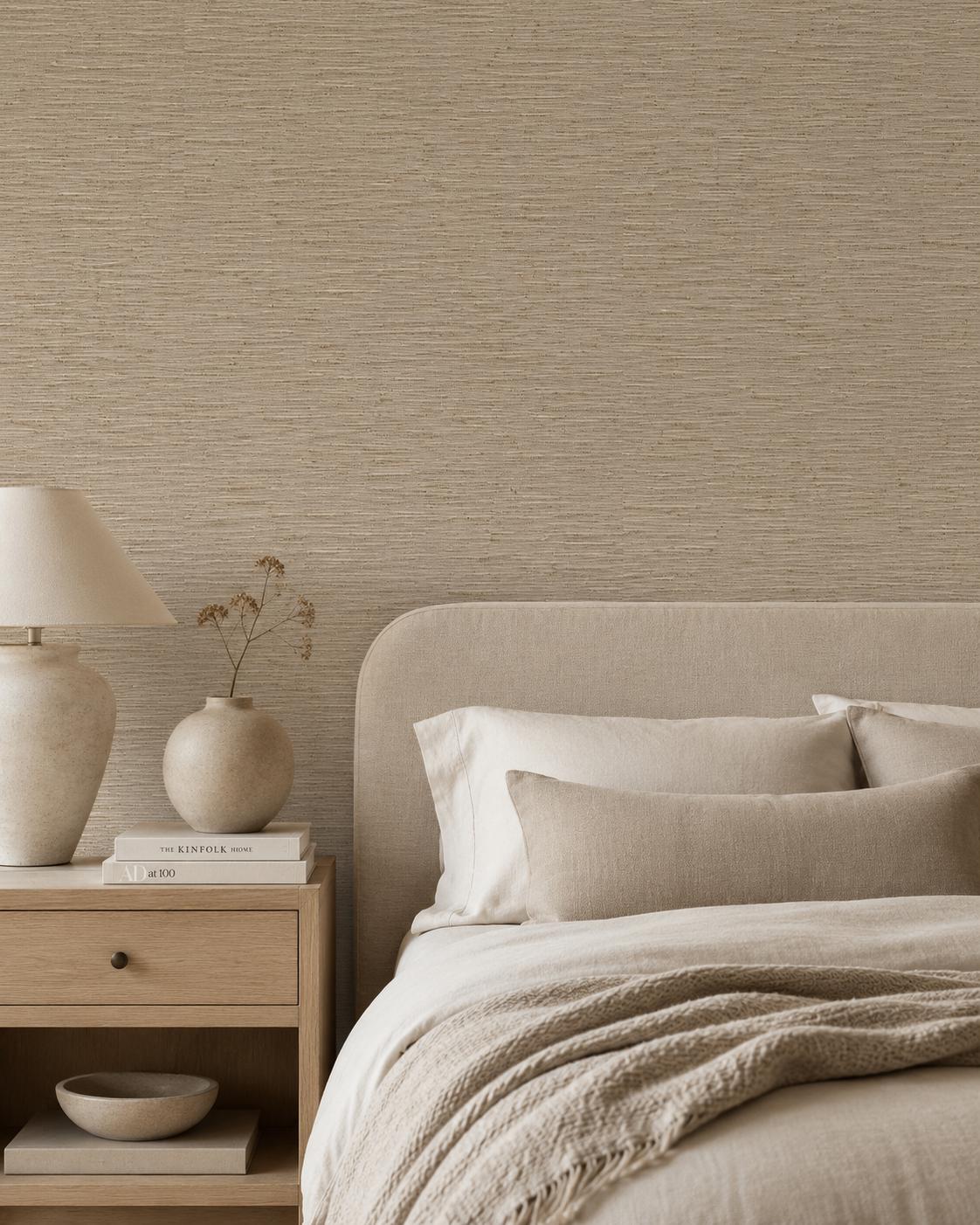 Taupe Grasscloth Wallpaper: Neutral Woven Wall Mural