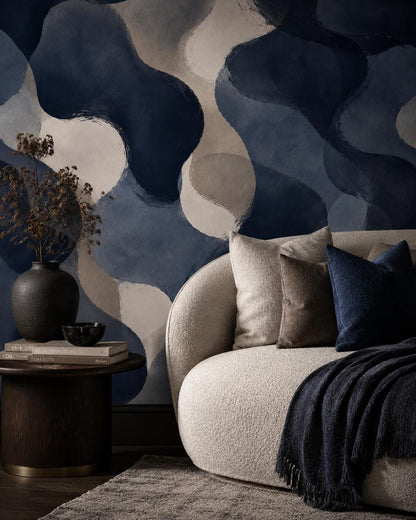Midnight Navy Abstract Wallpaper: Dark Blue Wall Mural