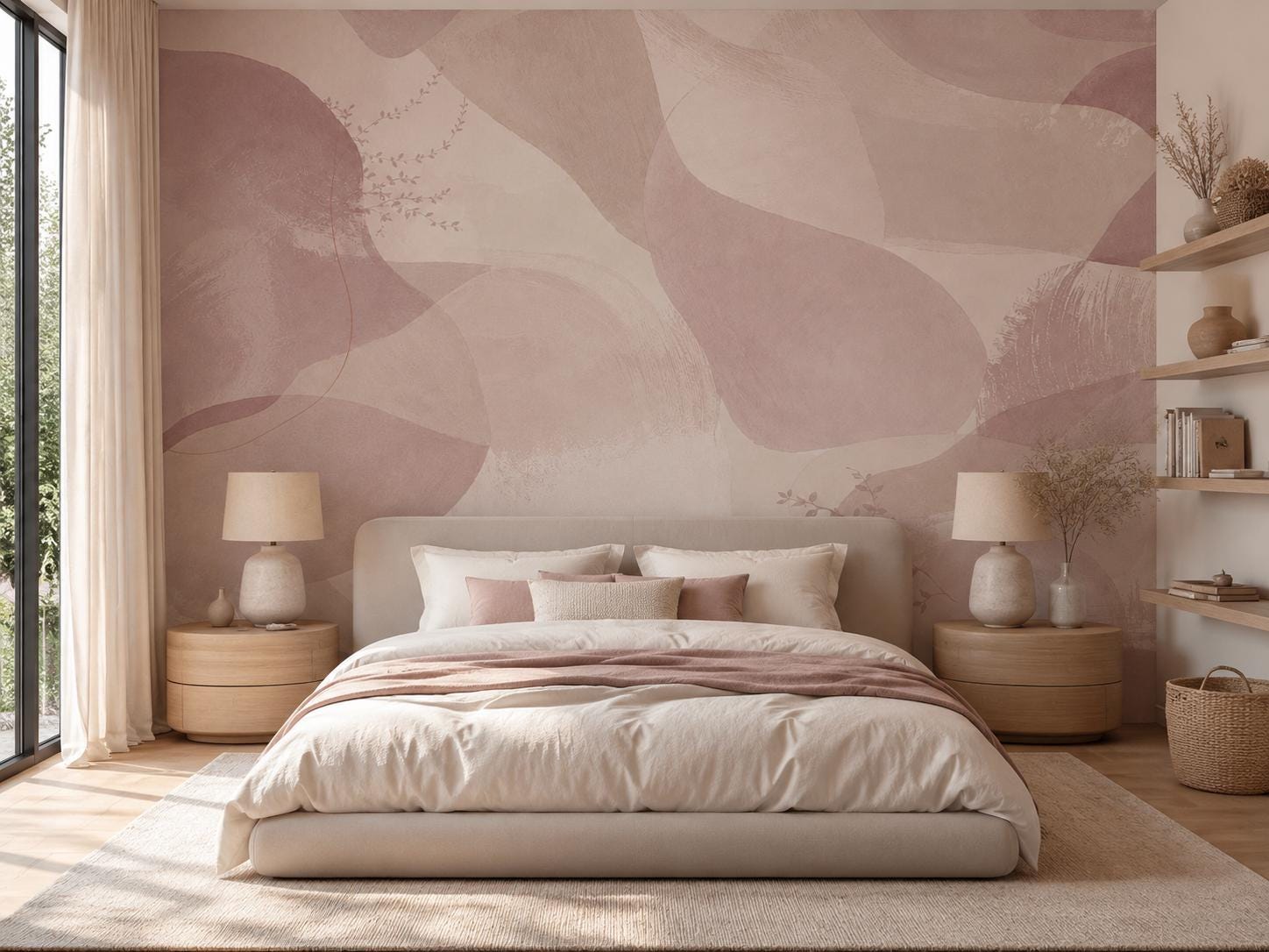 Dusty Mauve Abstract Wallpaper: Soft Blush Wall Mural