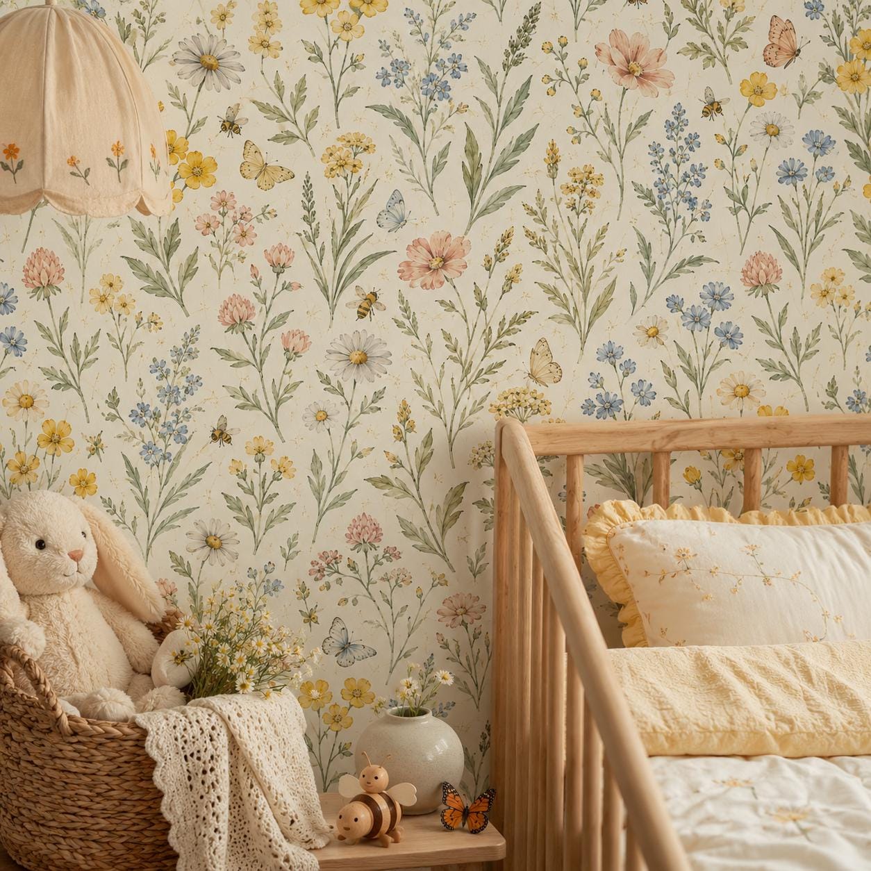Wildflower Meadow Wallpaper: Soft Floral Nursery Wall Mural