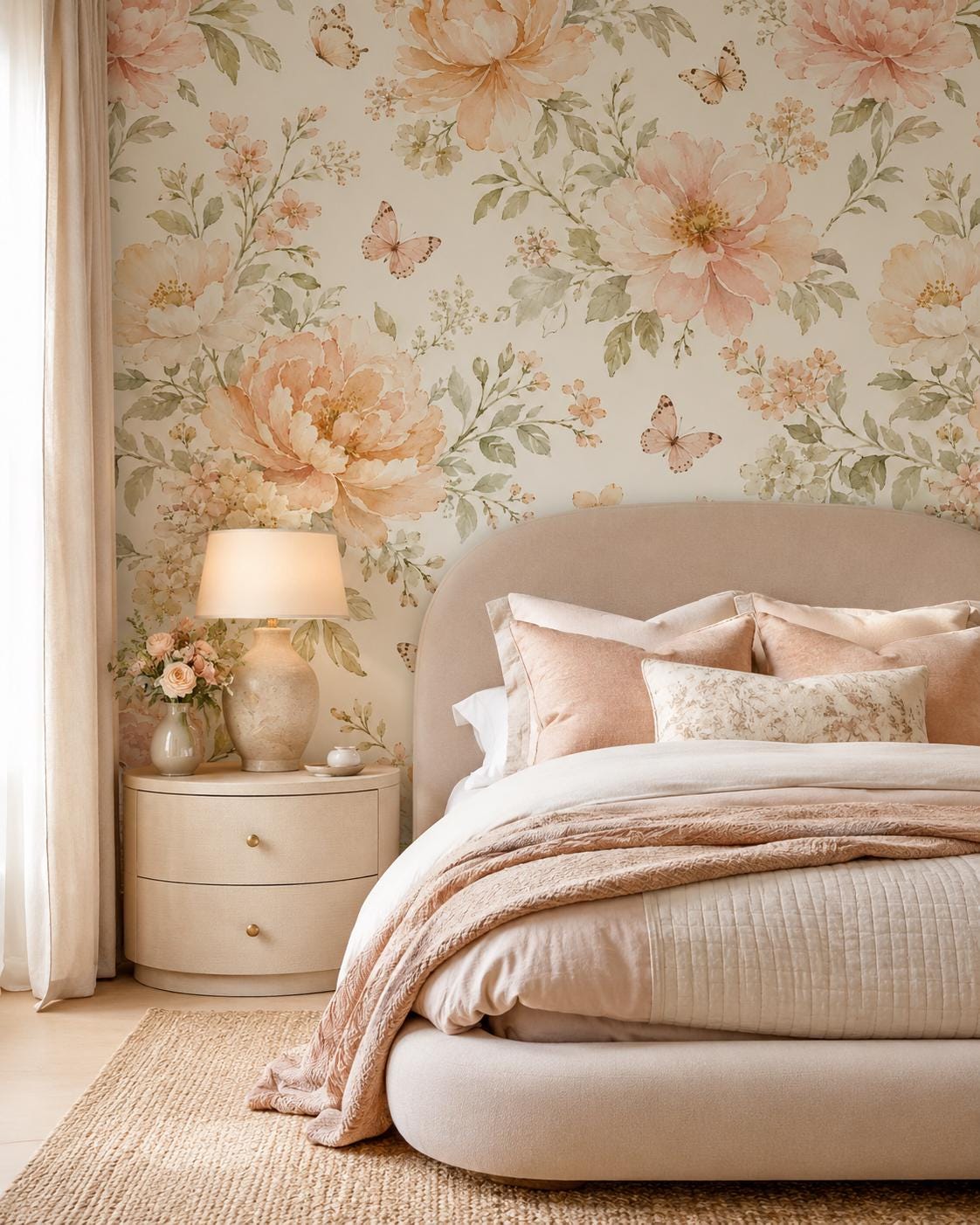 Peach Cream Floral Wallpaper: Soft Nursery Wall Mural