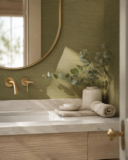 Olive Grasscloth Wallpaper: Green Woven Wall Mural
