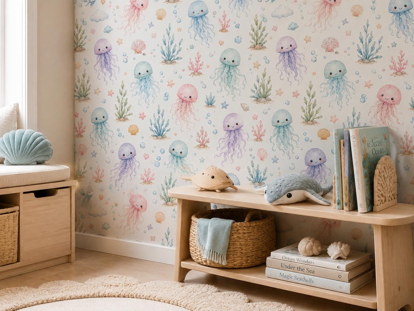 Jellyfish Ocean Wallpaper: Soft Underwater Nursery Mural