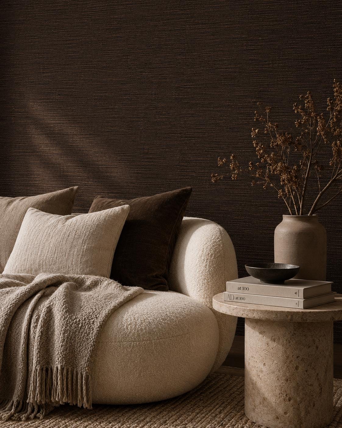 Espresso Grasscloth Wallpaper: Dark Brown Woven Wall Mural