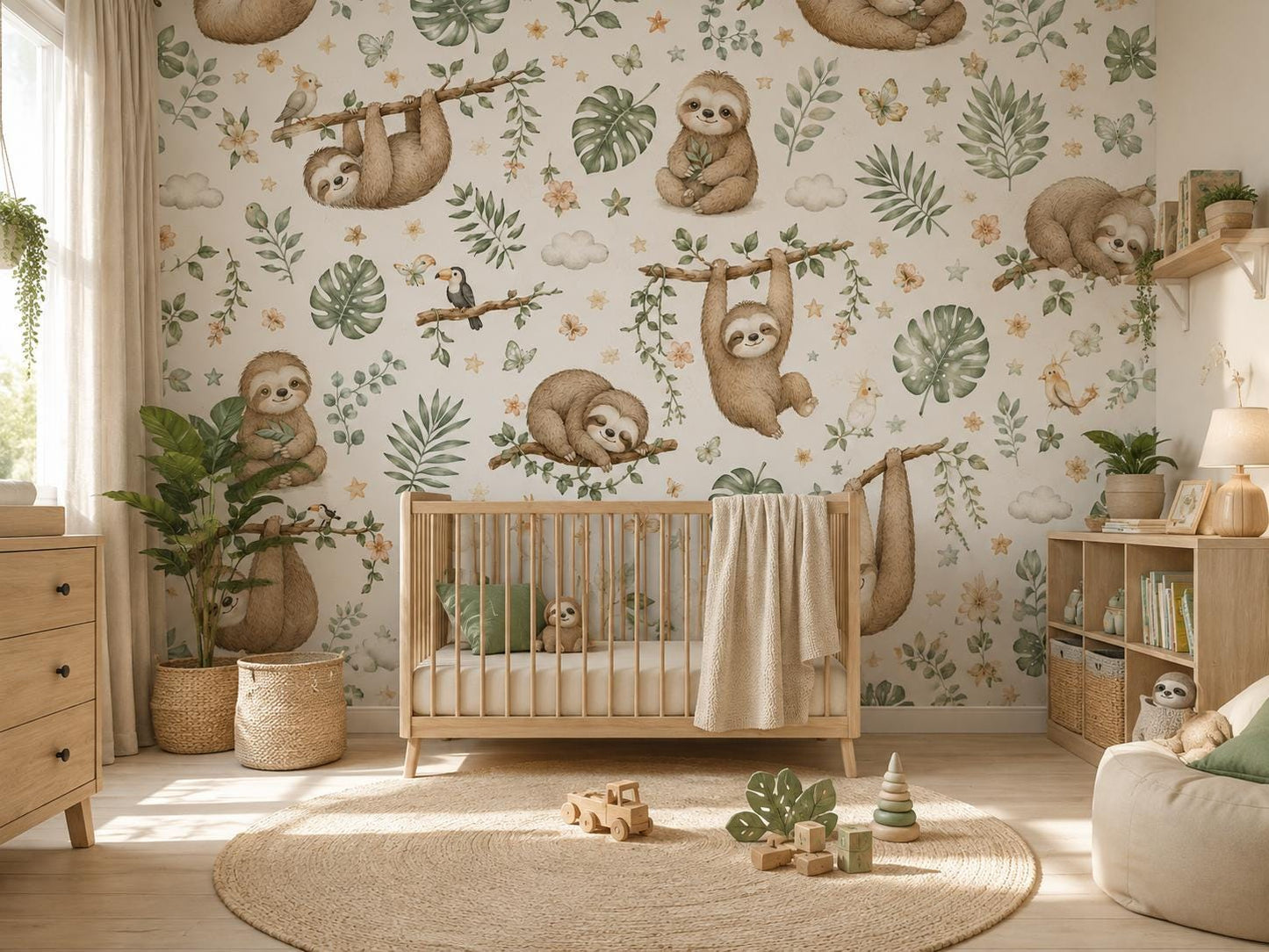 Sloth Wallpaper: Tropical Nursery Wall Mural