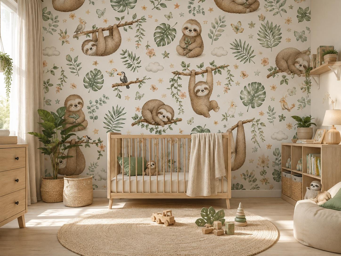 Sloth Wallpaper: Tropical Nursery Wall Mural